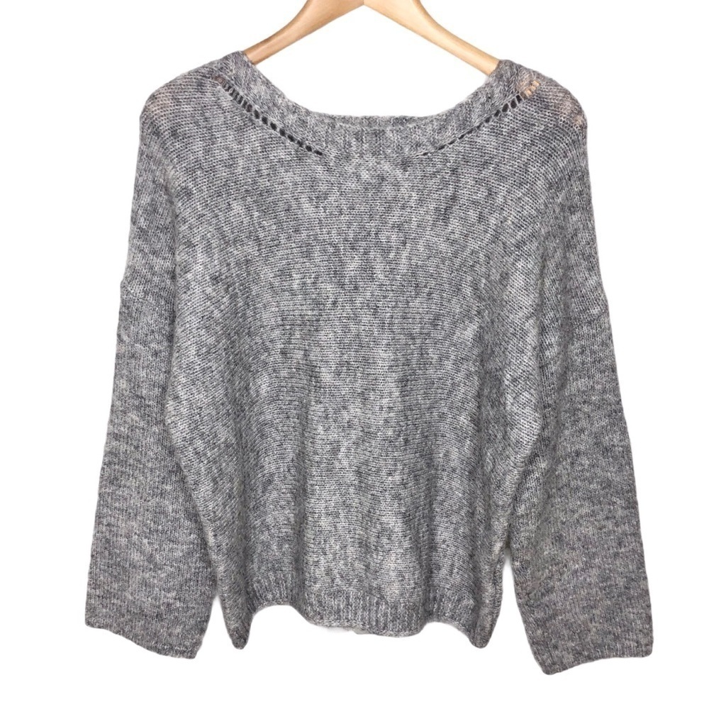 FRNCH Boat Neck Sweater Long Sleeve Gray Size S/M Cut Out Details